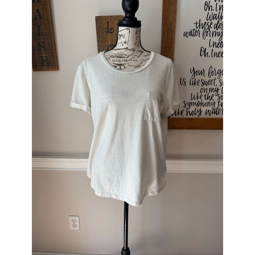 United by Blue Women's Short Cuffed Sleeve Crew Neck Top Off White Size Large